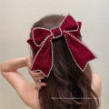 New Rhinestone Flannel Red Black Big Hair Barrettes Bow Knot Fashion Accessories Hairpin Korean Luxury Spring Clip